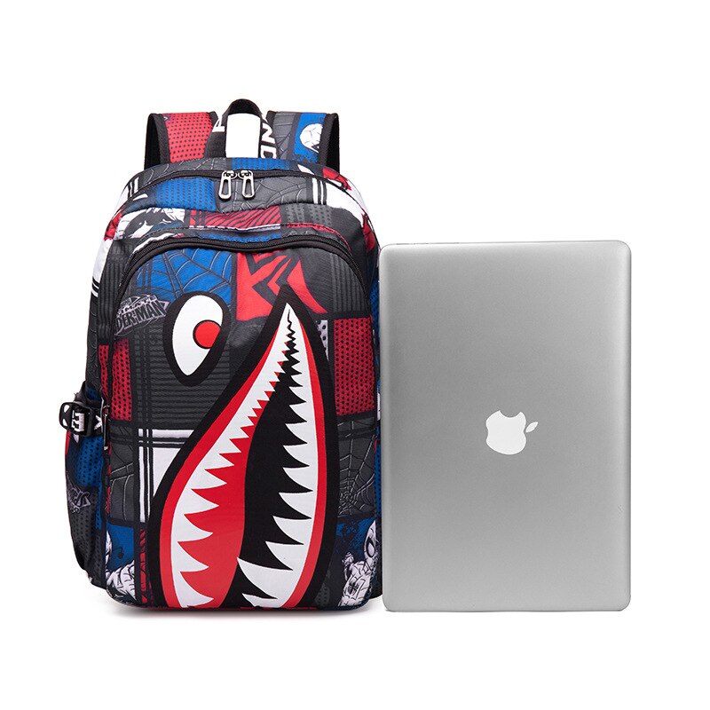 Fashion Shark Men's Backpack USB Charging Boy's Student  Computer Schoolbag Man Kawaii Anime Print Simple Rucksack Men's Bag