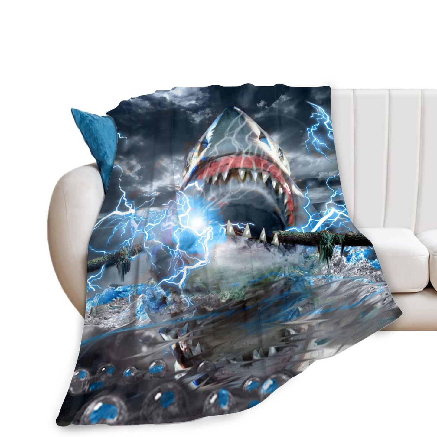 Deep Sea Shark Blanket Comfort Warmth Soft Cozy Easy Care Machine Wash Black Throw Blanket Quilt for Sofa Bed Home Decor Gifts