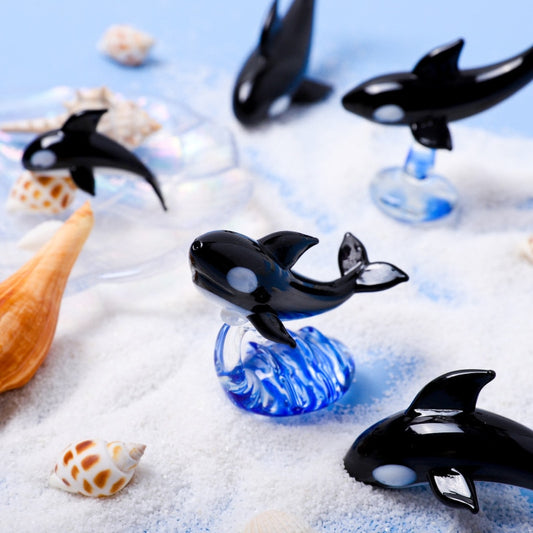 Japanese Style Color Glass Crafts Whale Orca Killer Whale Miniature Lovely Animal Model Home Living Room Holiday Decoration Gift