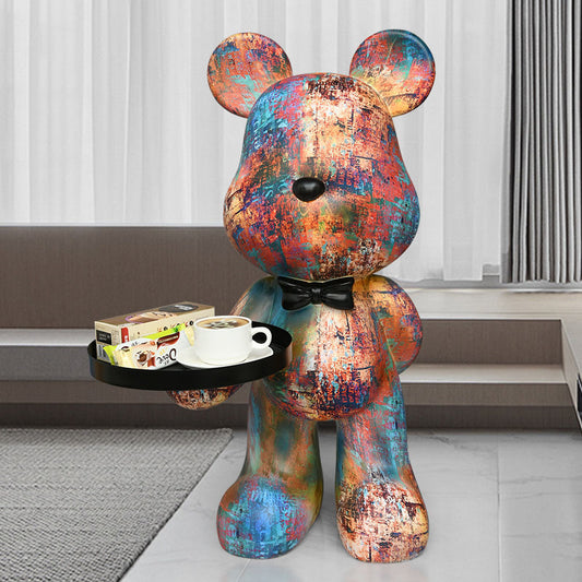 Home Decor Creative Doll Bear Floor Ornament Living Room Trend Soft Decoration Welcome Reception Storage Tray Animal Statue Gift