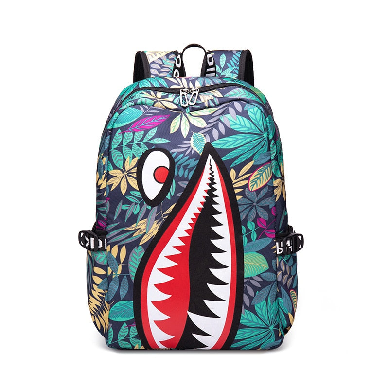 Fashion Shark Men's Backpack USB Charging Boy's Student  Computer Schoolbag Man Kawaii Anime Print Simple Rucksack Men's Bag