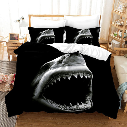 Deep Sea Shark Duvet Cover Set Black Shark Bedding Sets Underwater World Ocean Life Comforter Cover Set for Boys Men Queen Size