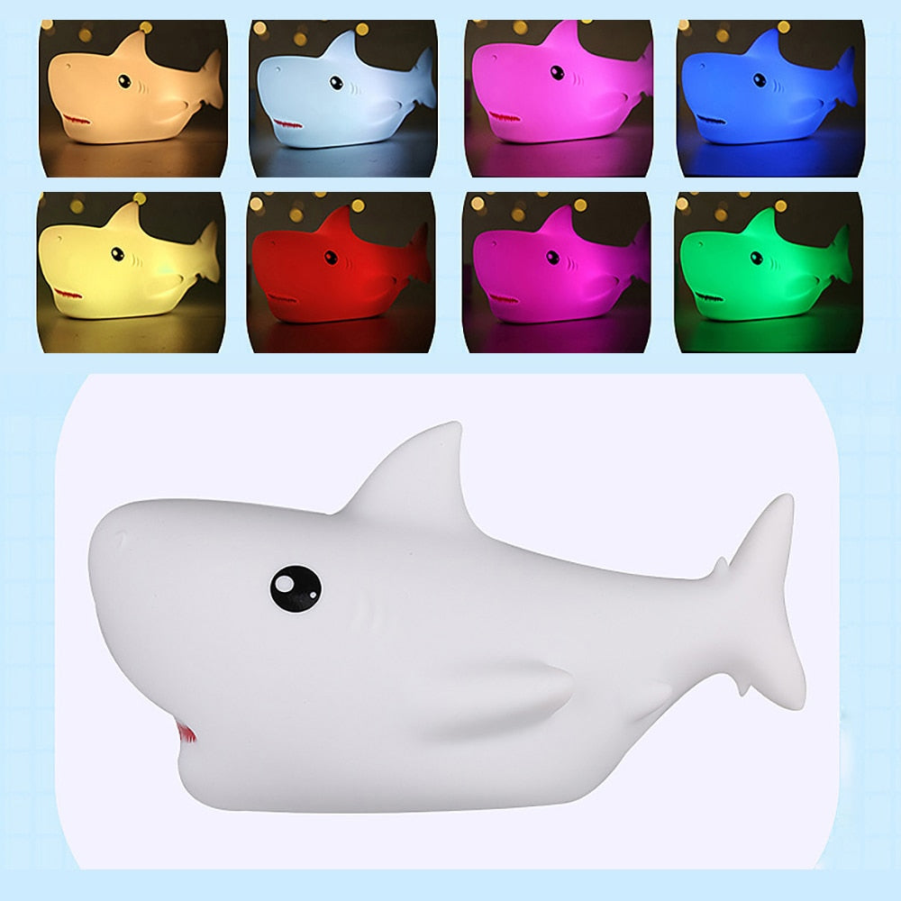 LED Night Lights USB Charging Cute Cartoon Shark Shape Silicone Patting Light Bedside Decor Atmosphere Lamp for Kids Baby Gifts