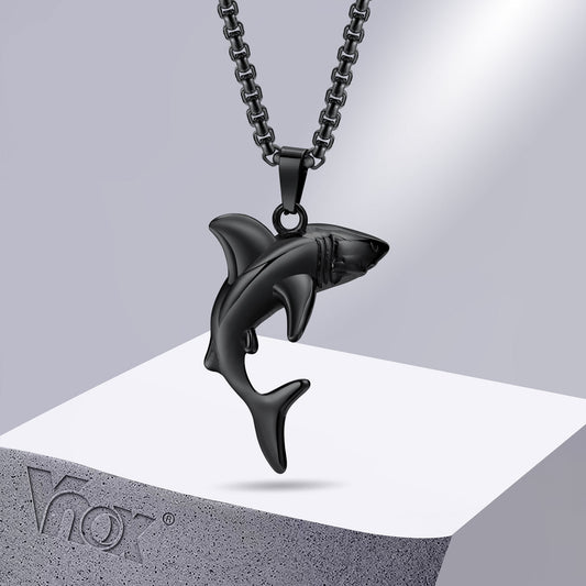 Vnox Stylish Shark Men Boys Necklaces,Rock Punk Animal Pendant Collar Jewelry with Stainless Steel Box Chain 50/55/60/70cm
