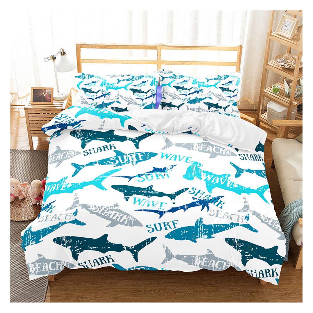 Deep Sea Shark Duvet Cover Set Black Shark Bedding Sets Underwater World Ocean Life Comforter Cover Set for Boys Men Queen Size