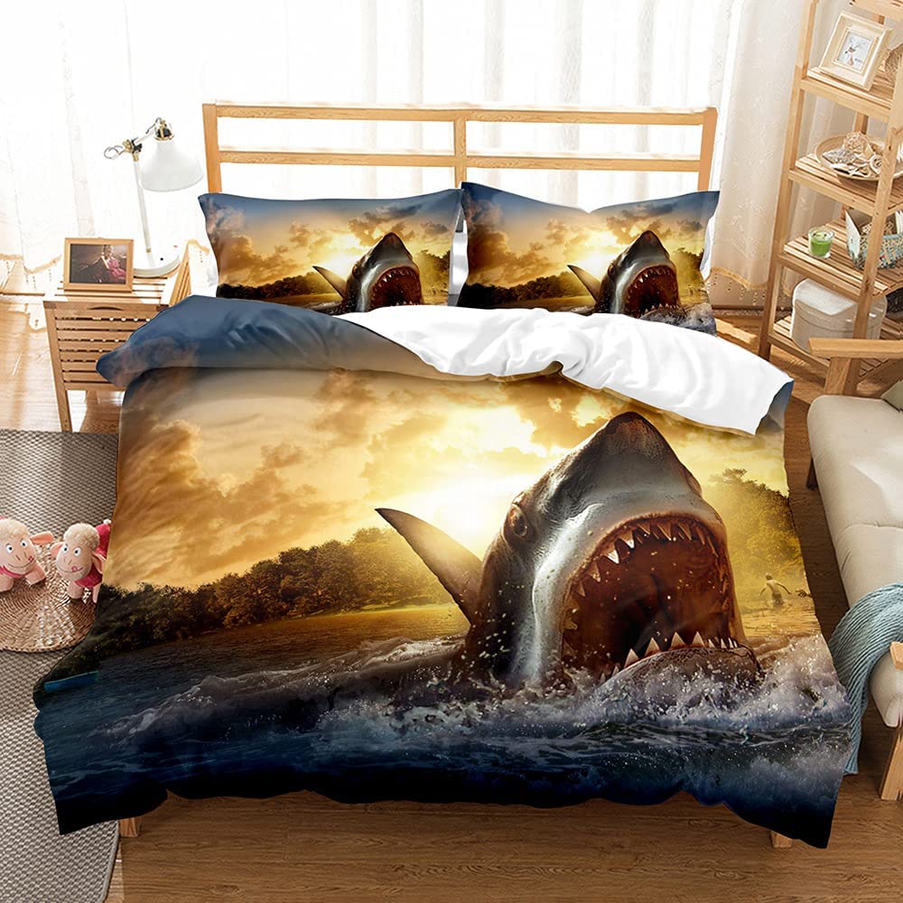 Deep Sea Shark Duvet Cover Set Black Shark Bedding Sets Underwater World Ocean Life Comforter Cover Set for Boys Men Queen Size