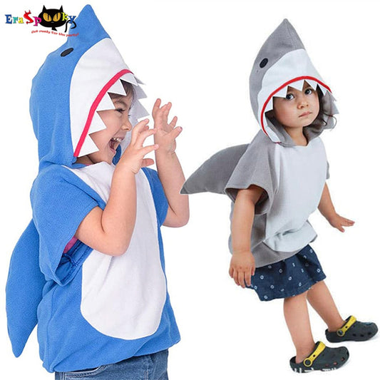 Eraspooky 1-6T Gray Shark Cosplay Hoodie Halloween Costume For Kids Toddler Christmas Fancy Dress Children Sharks Candy Bag